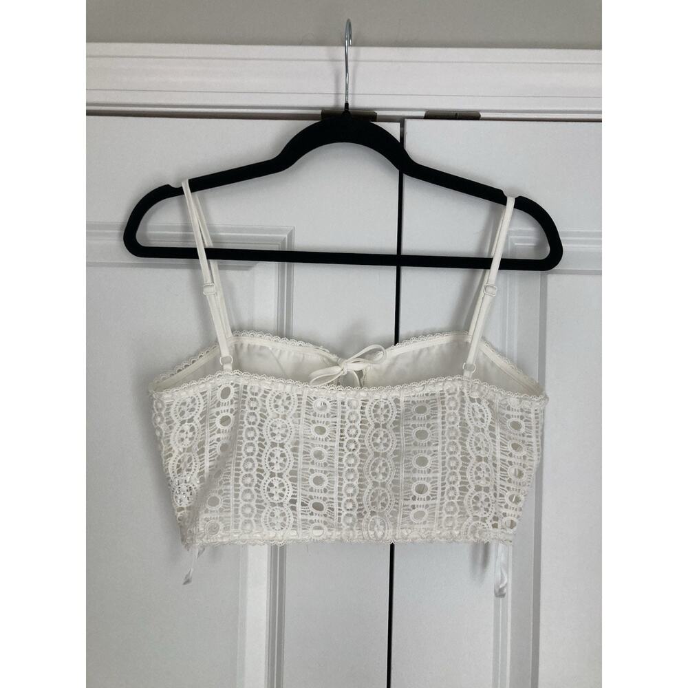 Super Down White Lace Festival Boho Beach Crop Top Tie Front Bralette Size M - Picture 4 of 7